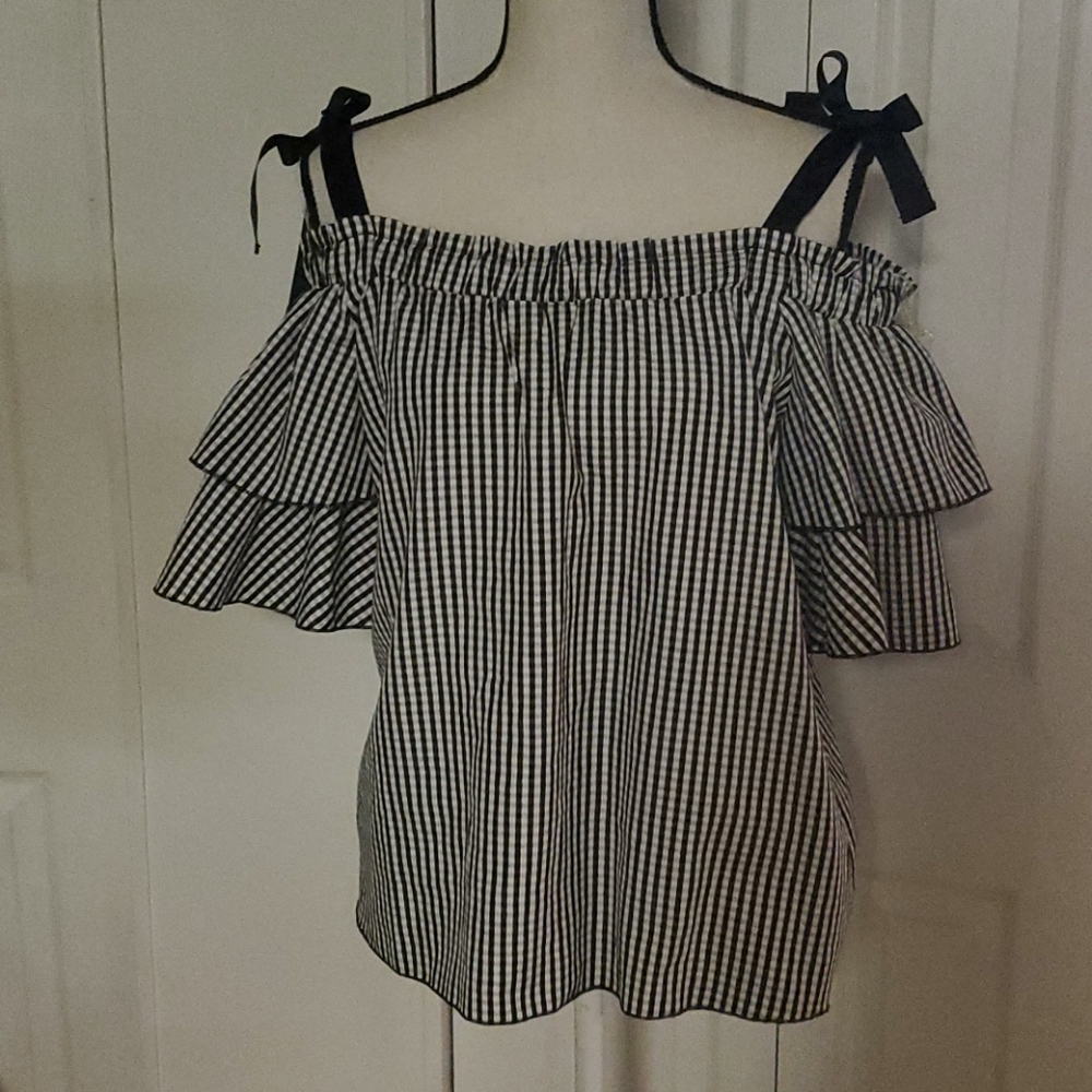 Janet chung gingham off shoulder blouse